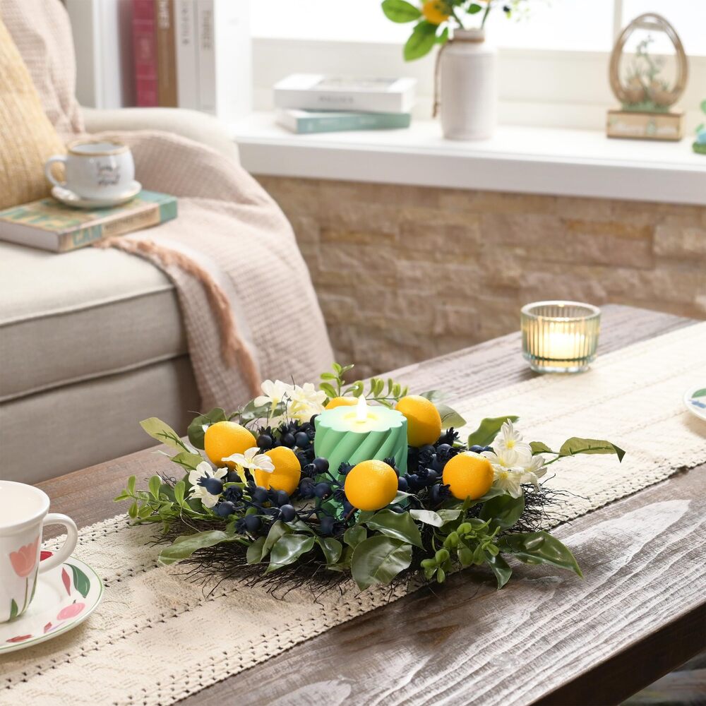3326 Summer Artificial Lemon Wreaths with Lights, Spring Summer Door Wreath - Picture 3 of 6